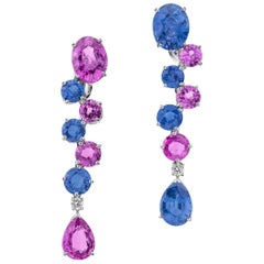 Sabbadini Light Blue and Pink Sapphires Pendant Earrings