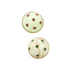 Sabbadini Milano Agate Earrings 18Kt Yellow Gold With 1.06 Cts Emeralds Rubies