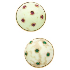 Sabbadini Milano Agate Earrings 18Kt Yellow Gold With 1.06 Cts Emeralds Rubies
