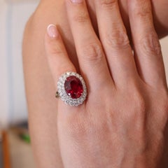 SABBADINI Milano Cocktail Ring In Platinum With 15.32 Ctw Diamonds and Rubellite