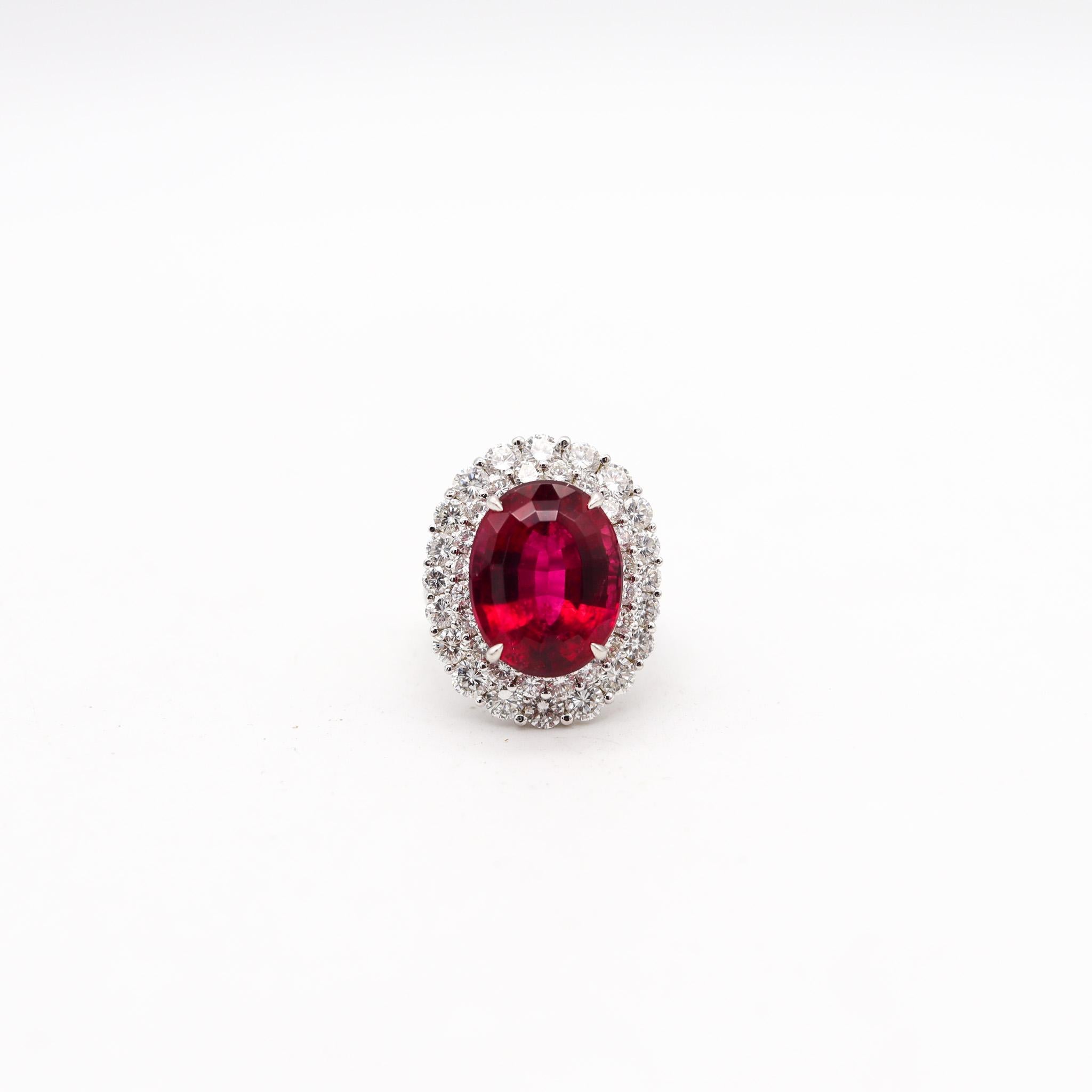Modern SABBADINI Milano Cocktail Ring In Platinum With 15.32 Ctw Diamonds and Rubellite For Sale