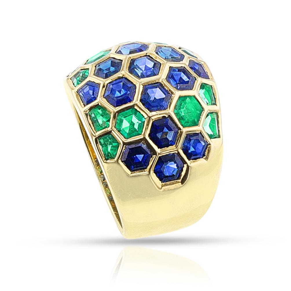 Sabbadini Milano Anillo Bomba Hexagonal de Esmeralda y Zafiro, 18k en Excelente estado para la venta en New York, NY