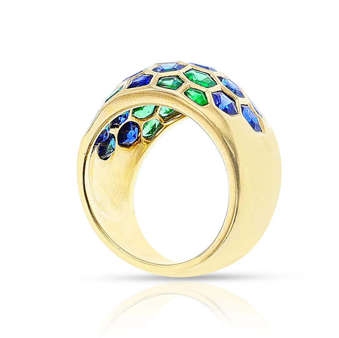 Femenino o masculino Sabbadini Milano Anillo Bomba Hexagonal de Esmeralda y Zafiro, 18k en venta