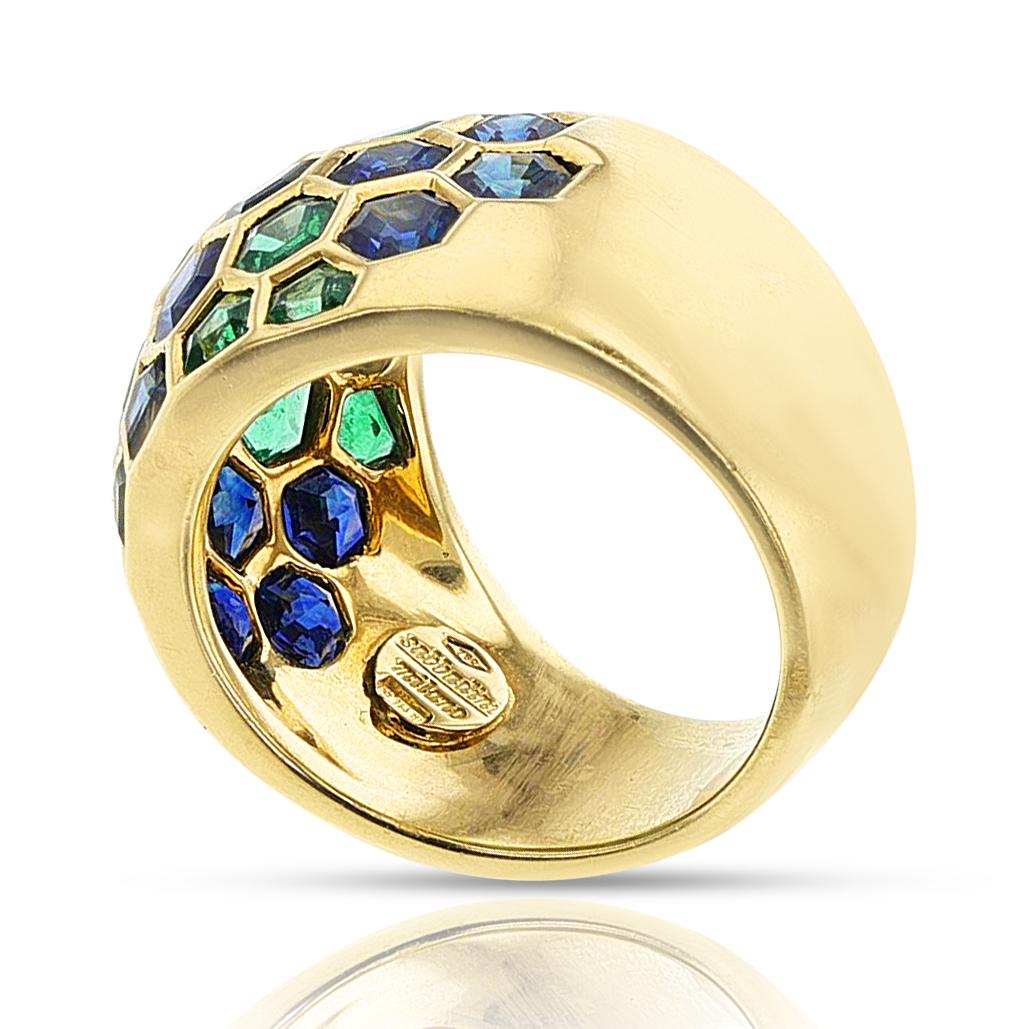Sabbadini Milano Anillo Bomba Hexagonal de Esmeralda y Zafiro, 18k en venta 3