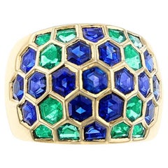 Sabbadini Milano Hexagonal Emerald and Sapphire Bombe Ring, 18k