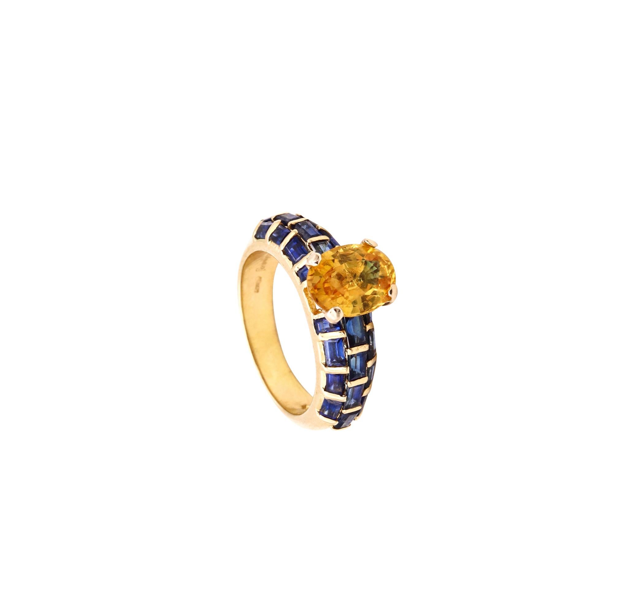 Sabbadini Milano Jeweled Ring 18kt Gold with 4.49 Cts Blue and Yellow Sapphires 5