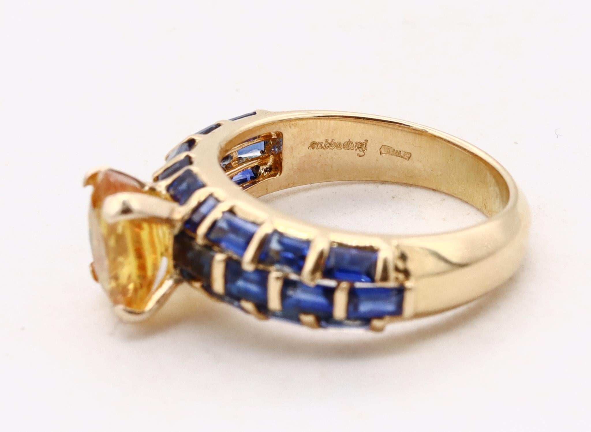Modern Sabbadini Milano Jeweled Ring 18kt Gold with 4.49 Cts Blue and Yellow Sapphires