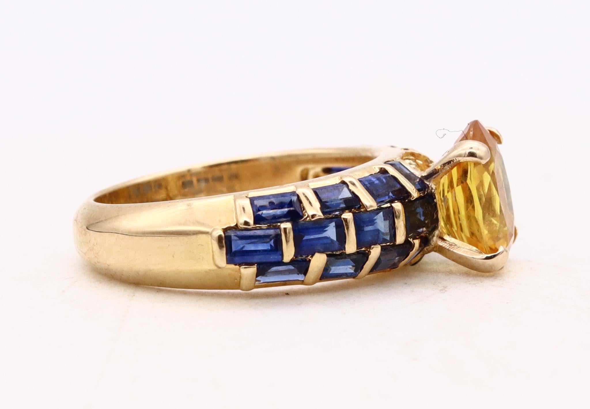 Mixed Cut Sabbadini Milano Jeweled Ring 18kt Gold with 4.49 Cts Blue and Yellow Sapphires