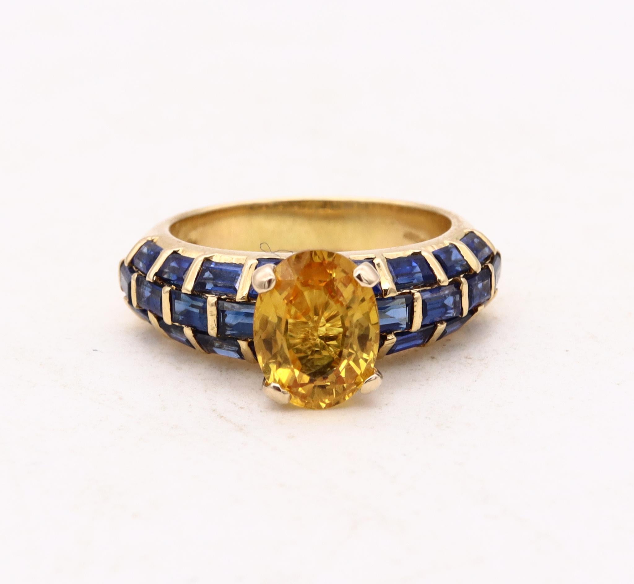 Women's Sabbadini Milano Jeweled Ring 18kt Gold with 4.49 Cts Blue and Yellow Sapphires