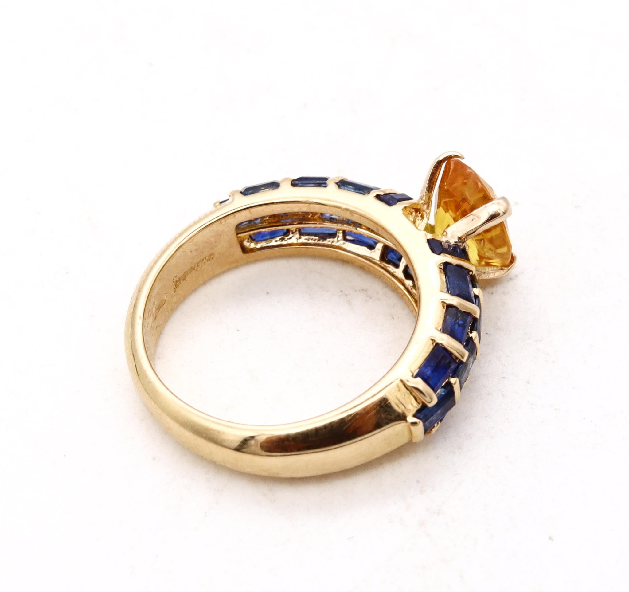 Sabbadini Milano Jeweled Ring 18kt Gold with 4.49 Cts Blue and Yellow Sapphires 2