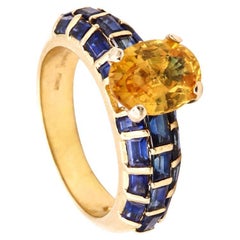 Sabbadini Milano Jeweled Ring 18kt Gold with 4.49 Cts Blue and Yellow Sapphires