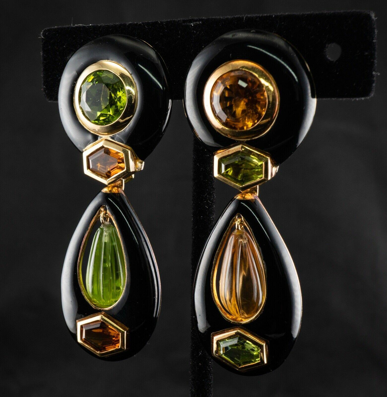 Cabochon Sabbadini Onyx Peridot Citrine Earrings 18K Gold Dangle Drop For Sale