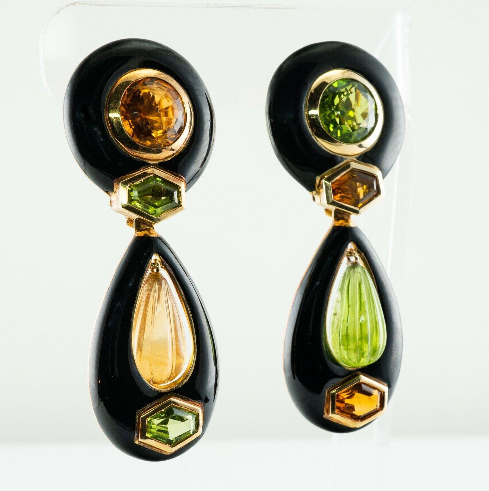Sabbadini Onyx Peridot Citrine Earrings 18K Gold Dangle Drop In Good Condition For Sale In East Brunswick, NJ