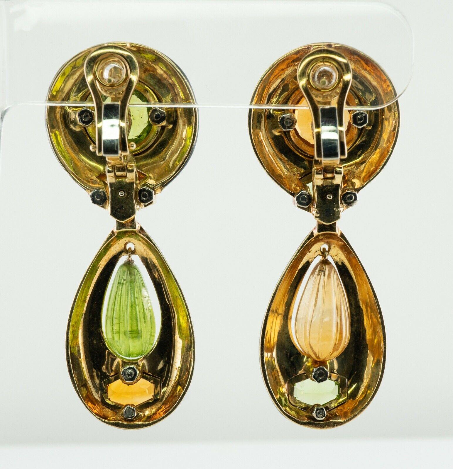 Women's Sabbadini Onyx Peridot Citrine Earrings 18K Gold Dangle Drop For Sale