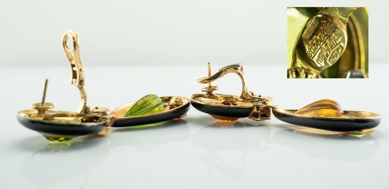 Sabbadini Onyx Peridot Citrine Earrings 18K Gold Dangle Drop For Sale 1