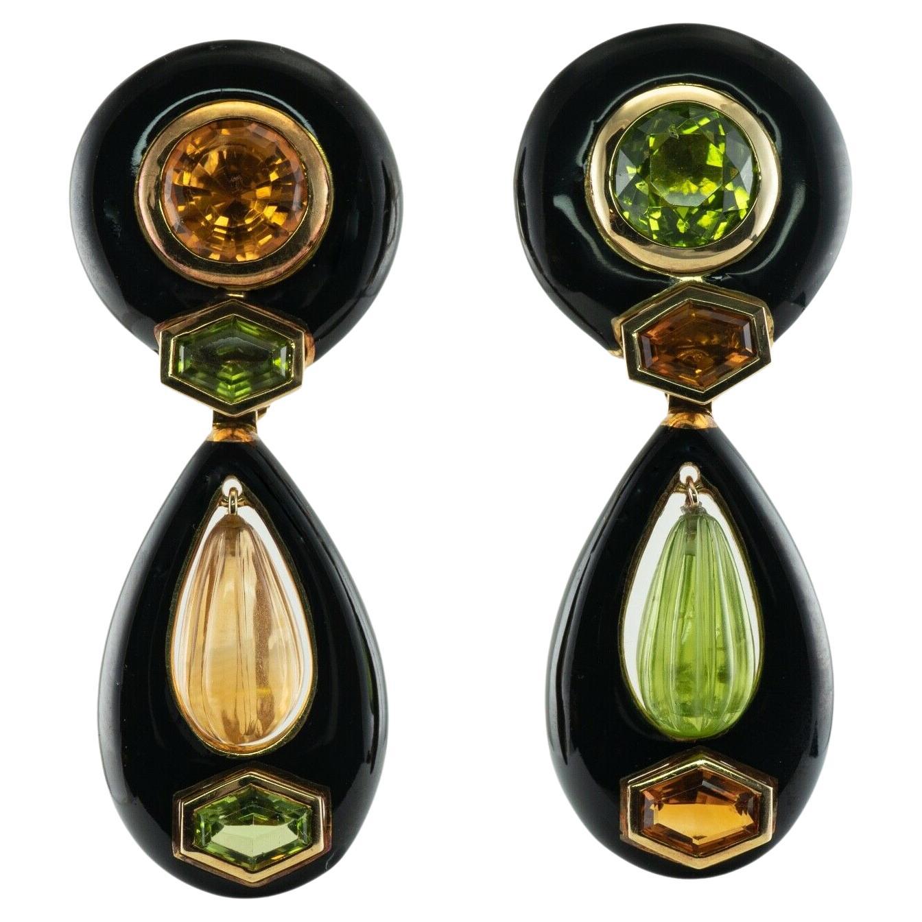 Sabbadini Onyx Peridot Citrine Earrings 18K Gold Dangle Drop