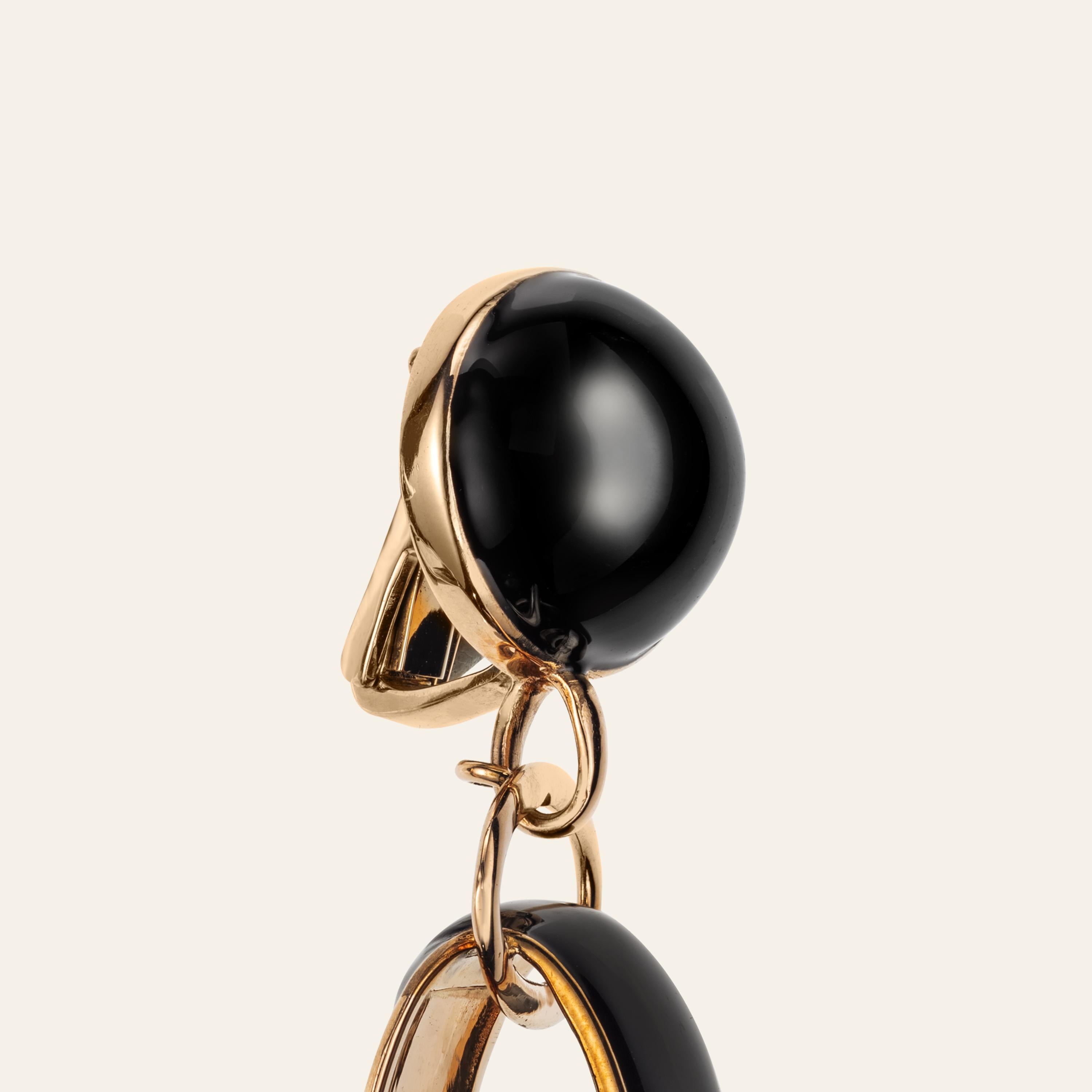 Contemporary Sabbadini Pendant Earrings in Black Laquer & Pink Gold For Sale
