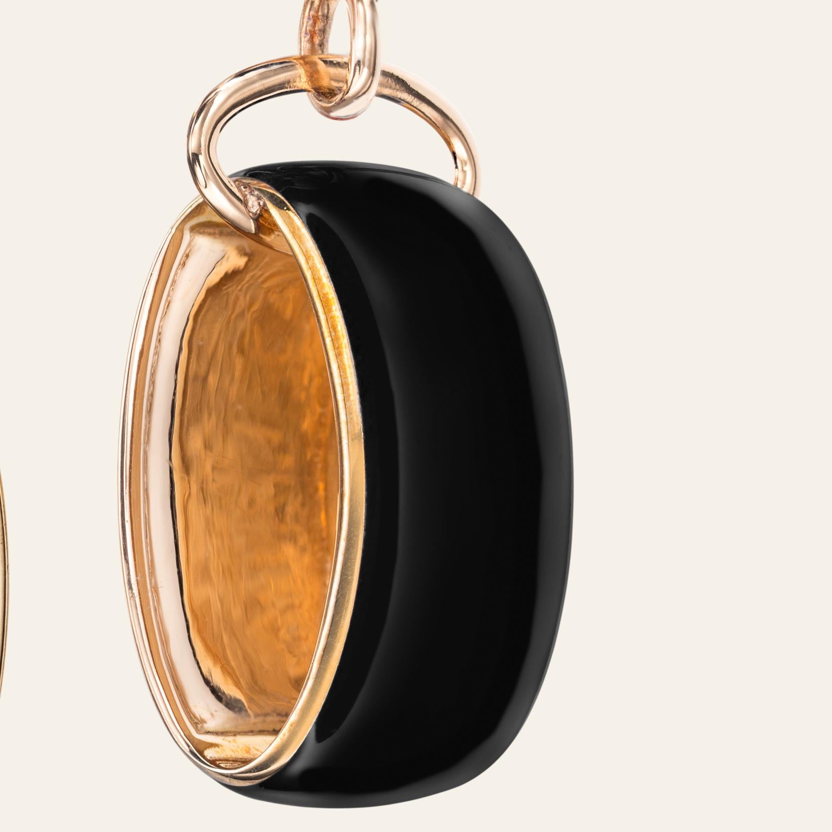 Sabbadini Pendant Earrings in Black Laquer & Pink Gold In New Condition For Sale In Milan, IT