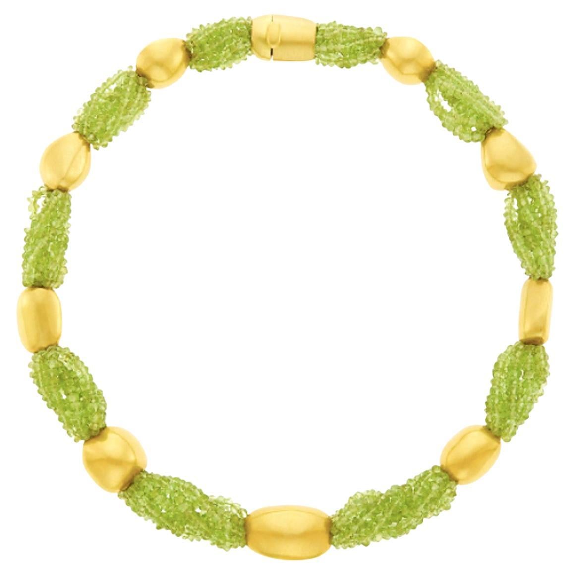 Sabbadini Perlenkette aus 18 Karat Gelbgold mit Peridot und Perlen