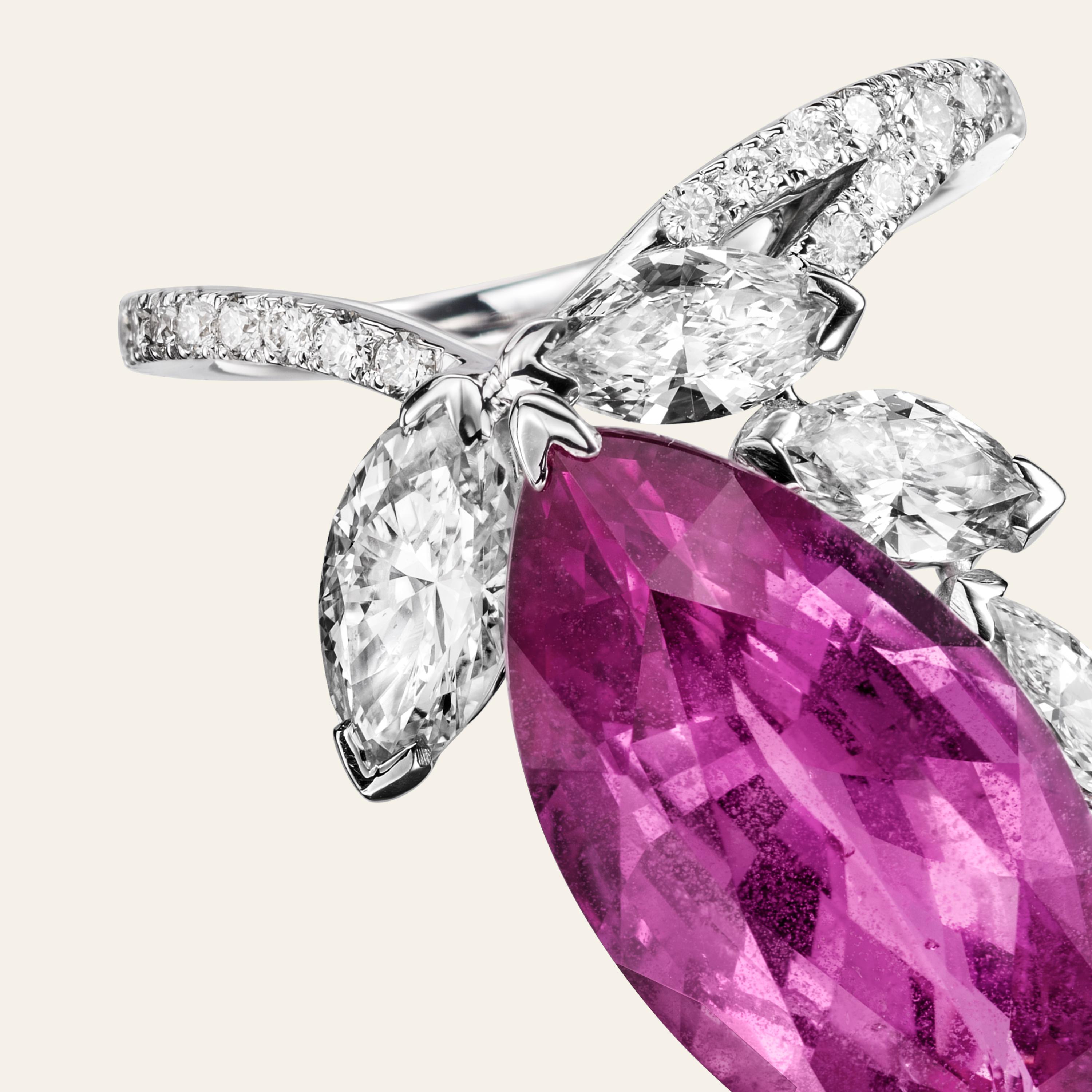 Marquise Cut Sabbadini Natural Pink Sapphire and Diamond Ring For Sale