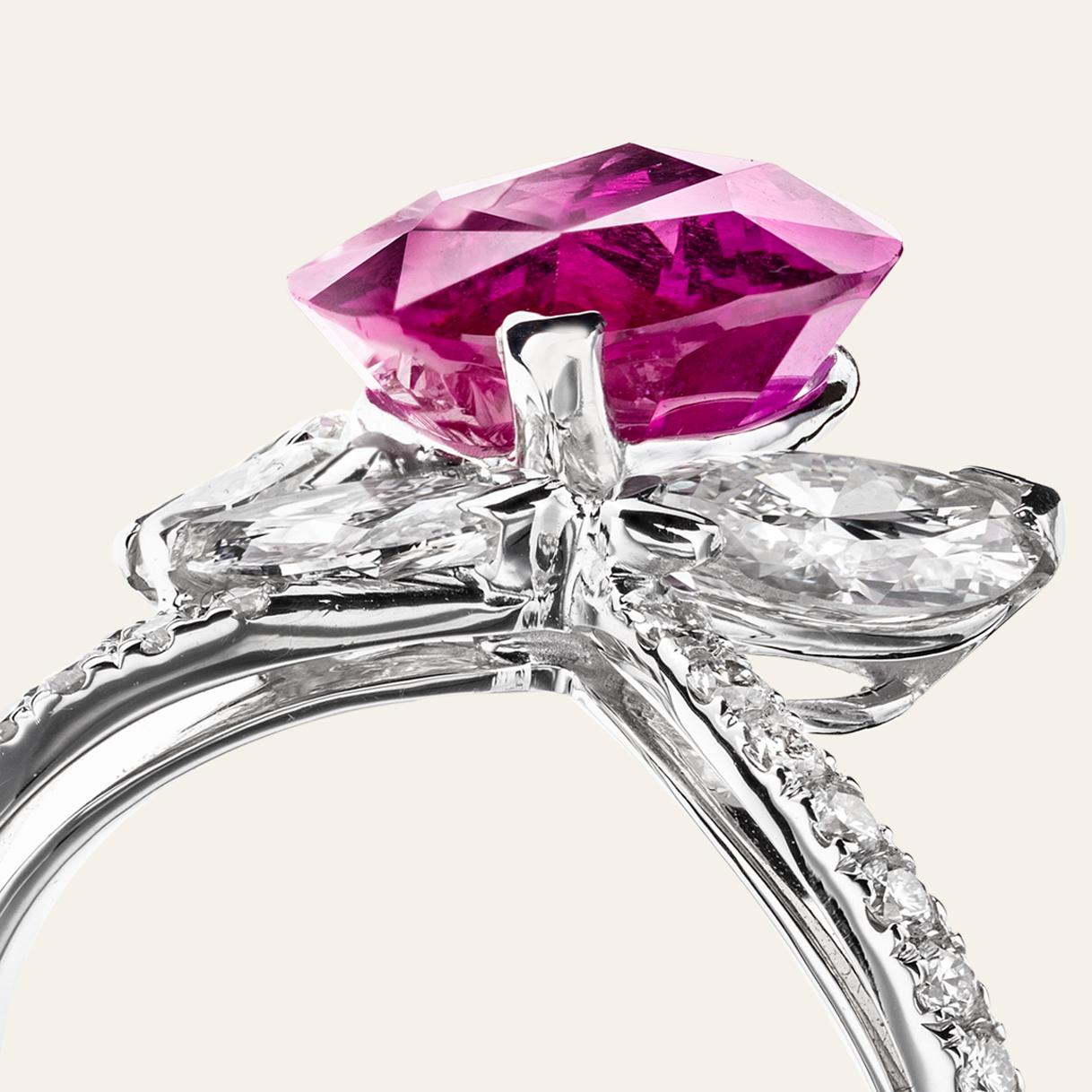 Sabbadini Natural Pink Sapphire and Diamond Ring For Sale 3