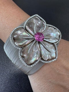 Sabbadini Pink Sapphire Diamond & Perlmutt Mesh-Armband