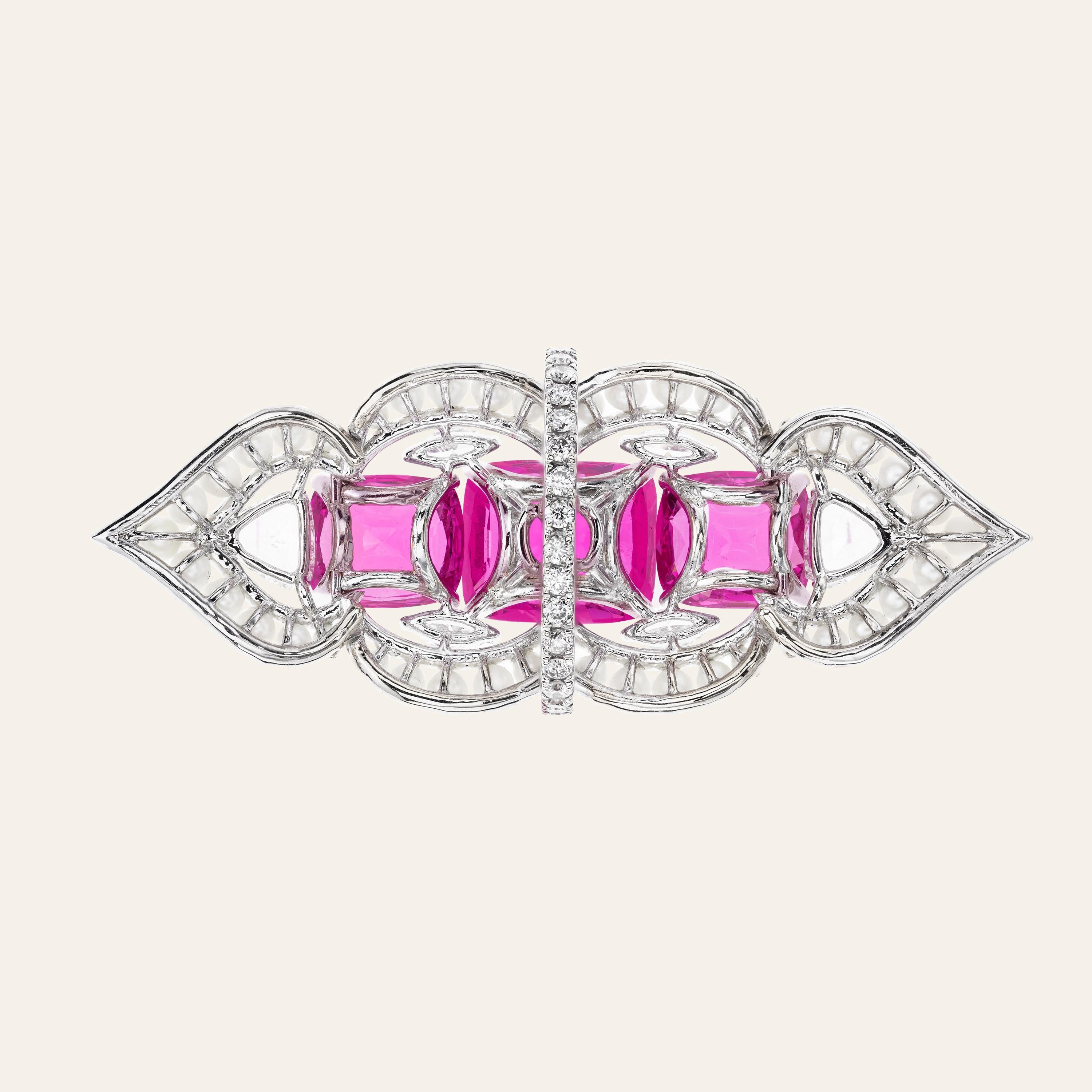 Men's Sabbadini Pink Sapphire Ring with Pearls and Diamonds For Sale