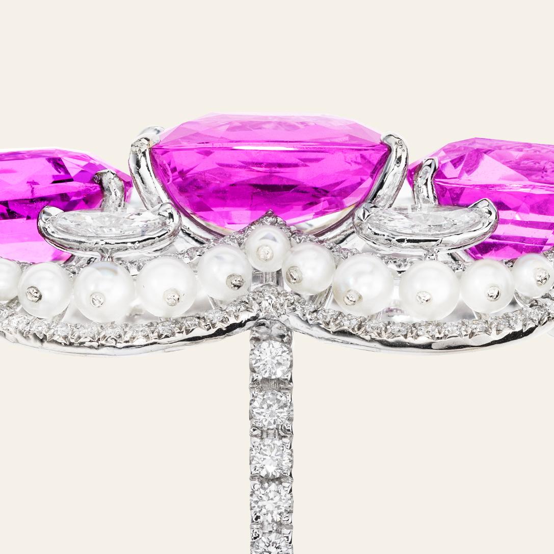 Sabbadini Pink Sapphire Ring with Pearls and Diamonds For Sale 1