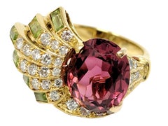 Sabbadini Anillo de Turmalina Rosa, Diamante y Peridoto en Spray Oro Amarillo 18 Kilates