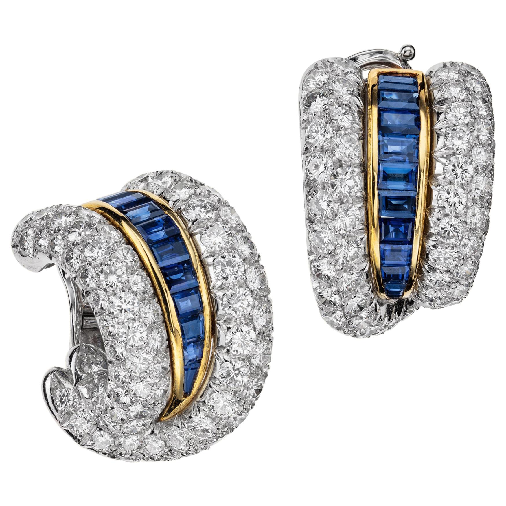 Sabbadini Platinum and Diamond Earrings with Blue Sapphires For Sale