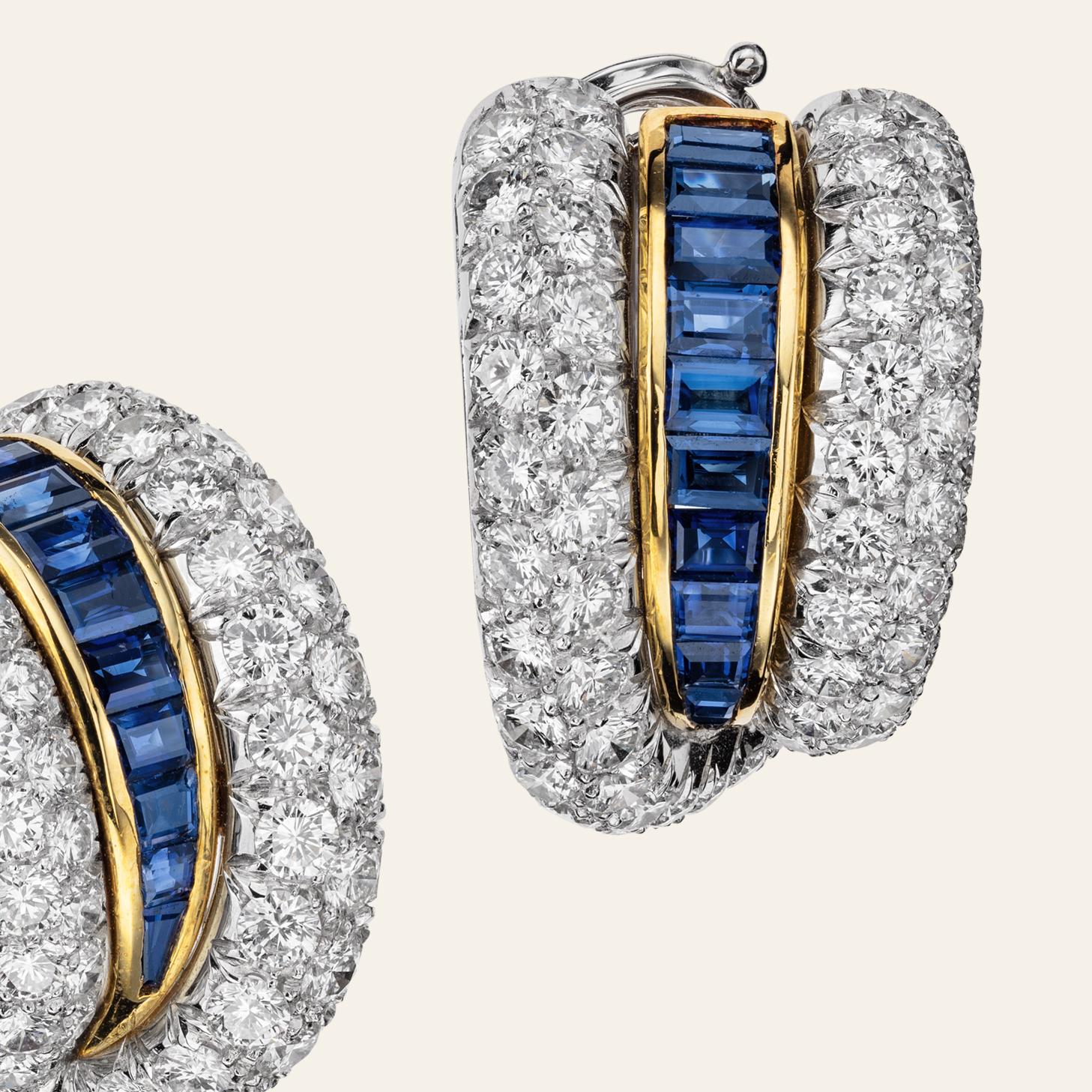 Modern Sabbadini Platinum and Diamond Earrings with Blue Sapphires For Sale