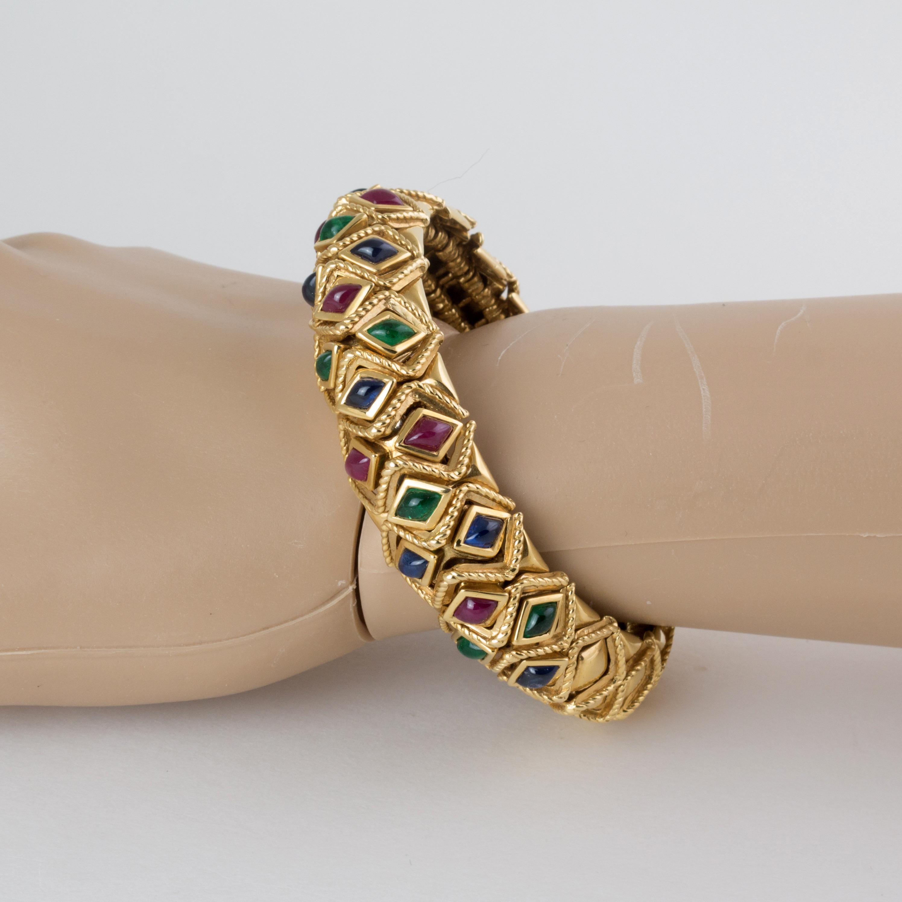 Sabbadini ruby emerald sapphire 18k gold bracelet bangle en vente 5
