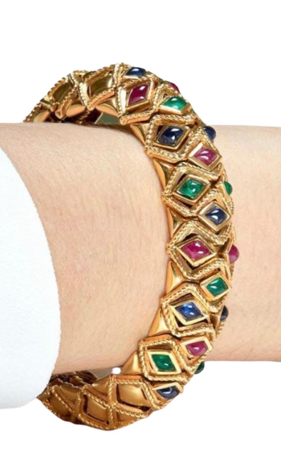 Sabbadini ruby emerald sapphire 18k gold bracelet bangle en vente 6