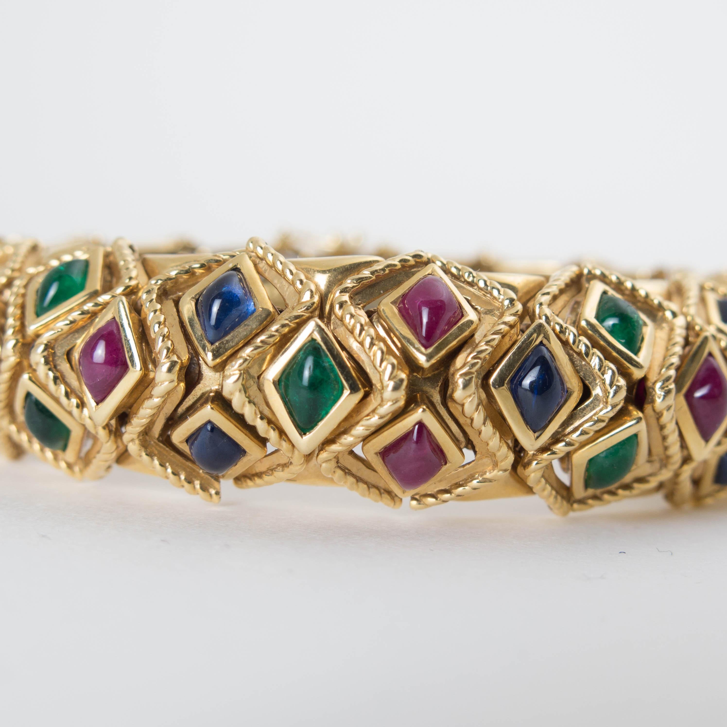 Sabbadini ruby emerald sapphire 18k gold bracelet bangle en vente 1
