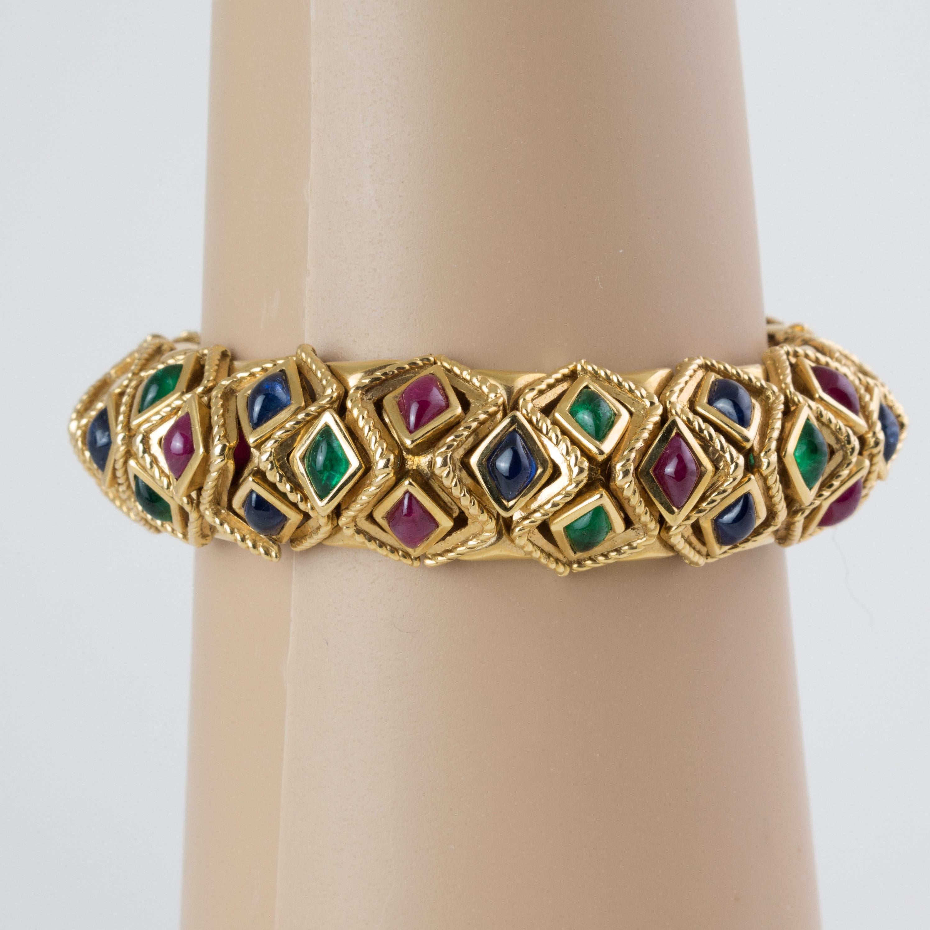 Sabbadini ruby emerald sapphire 18k gold bracelet bangle en vente 3