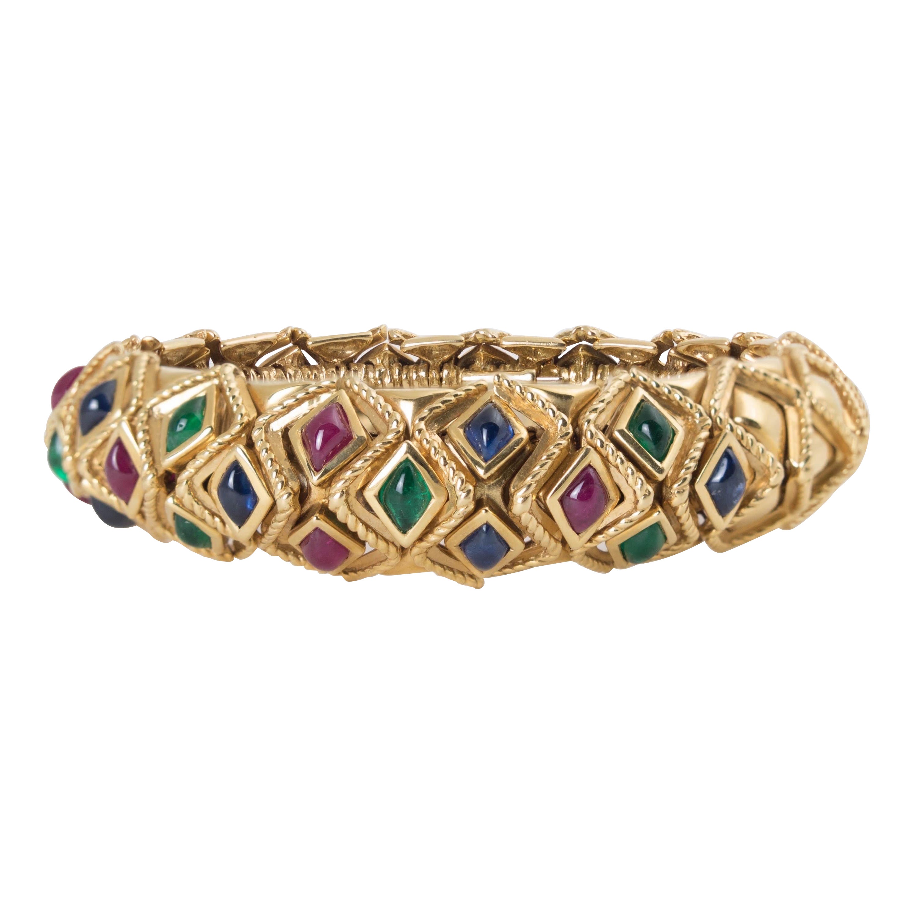 Sabbadini ruby emerald sapphire 18k gold bracelet bangle