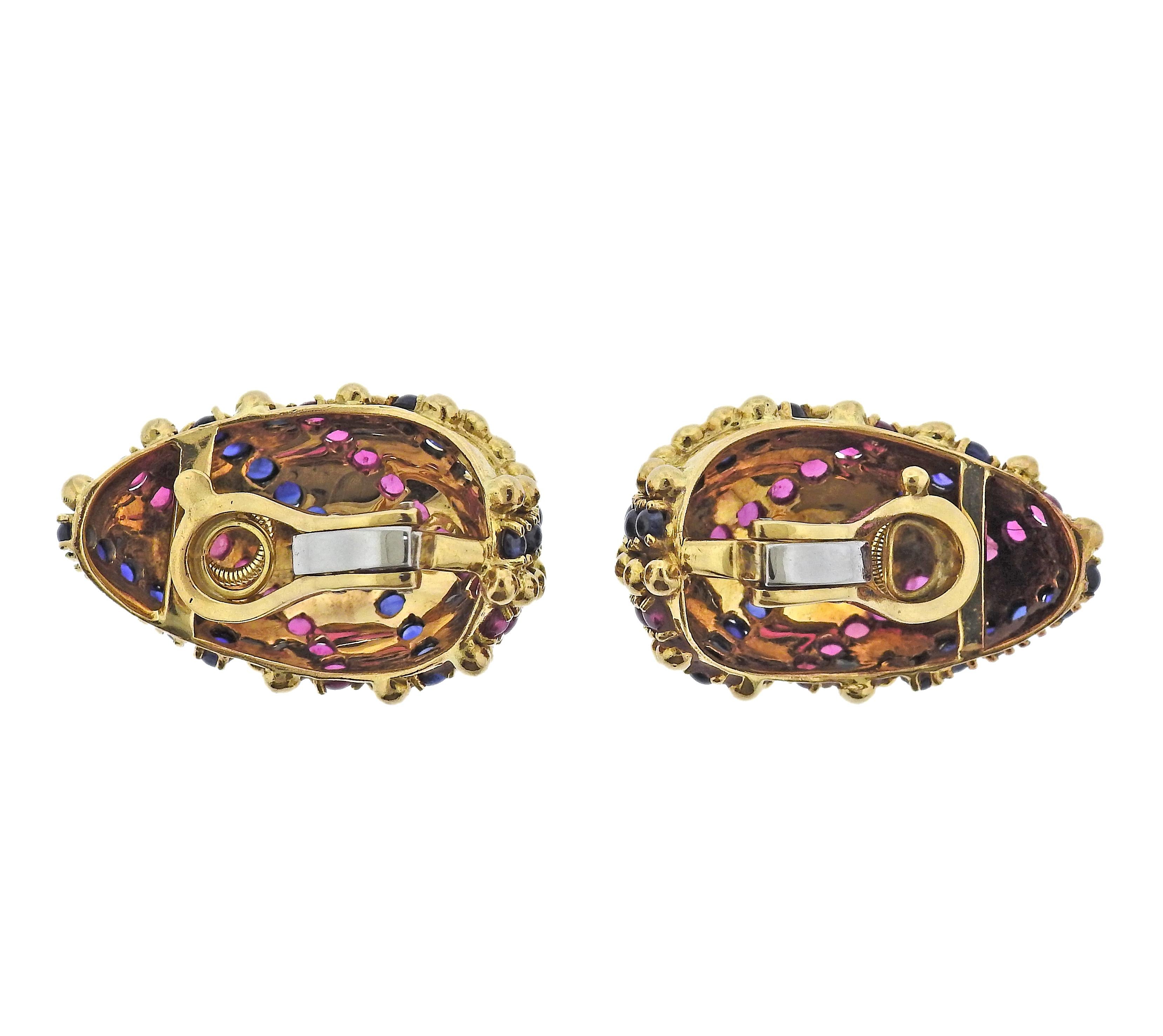 Women's Sabbadini Ruby Sapphire Gold Cocktail Earrings For Sale