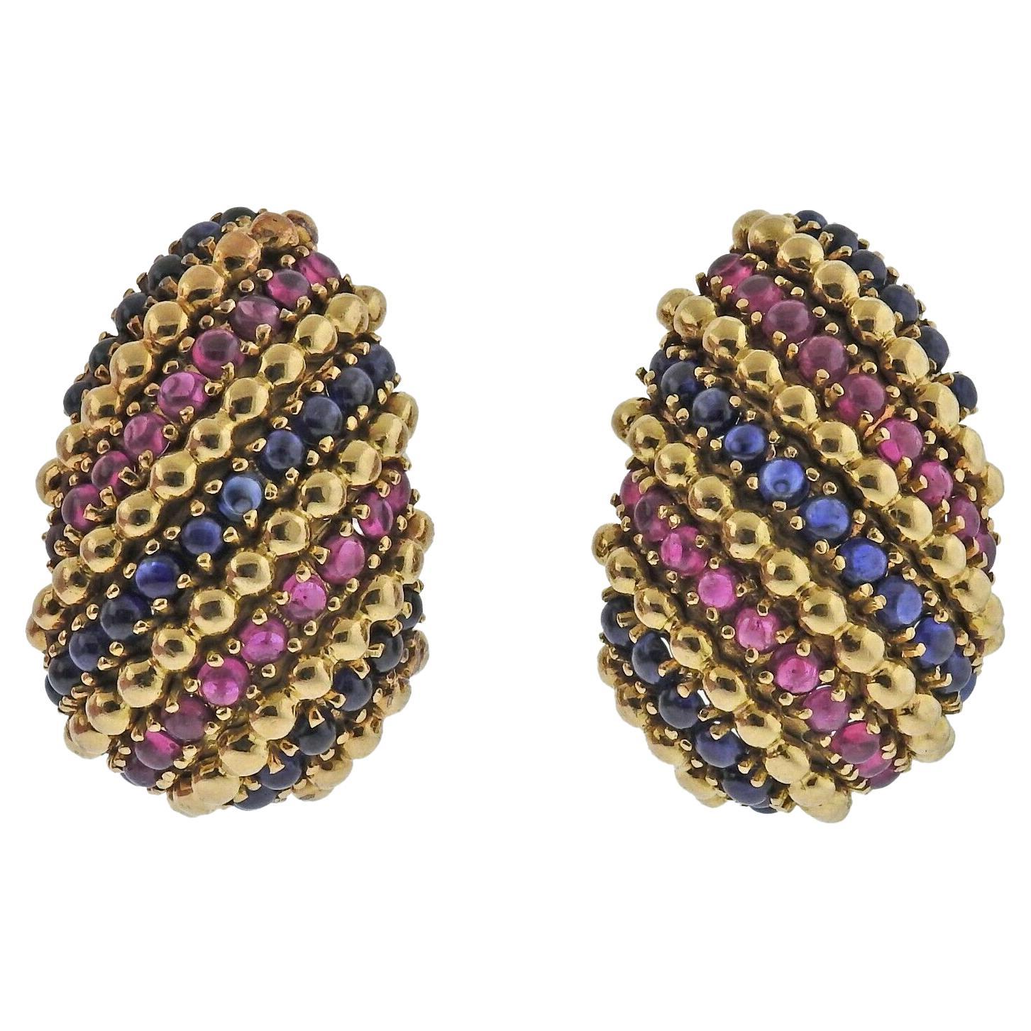 Sabbadini Ruby Sapphire Gold Cocktail Earrings For Sale