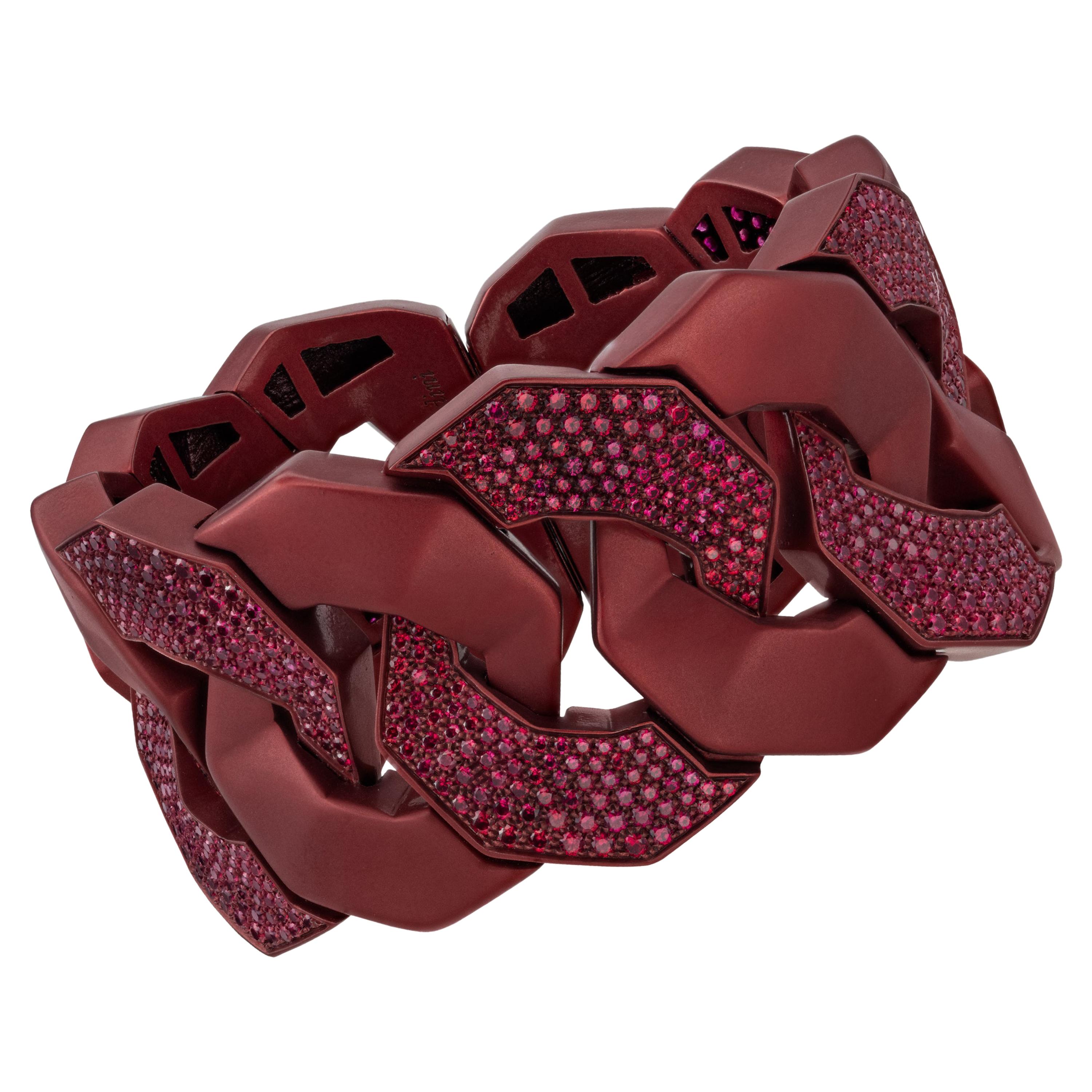 Sabbadini Titanium and Rubies Dark Red Cuff Bracelet For Sale