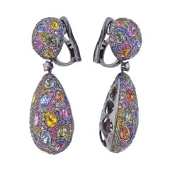Sabbadini Tsavorite Multi-Color Sapphire Diamond Gold Drop Earrings