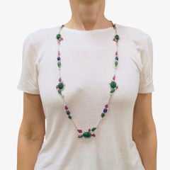 Sabbadini Tutti-Frutti Necklace 18k White Gold Carved Gemstones