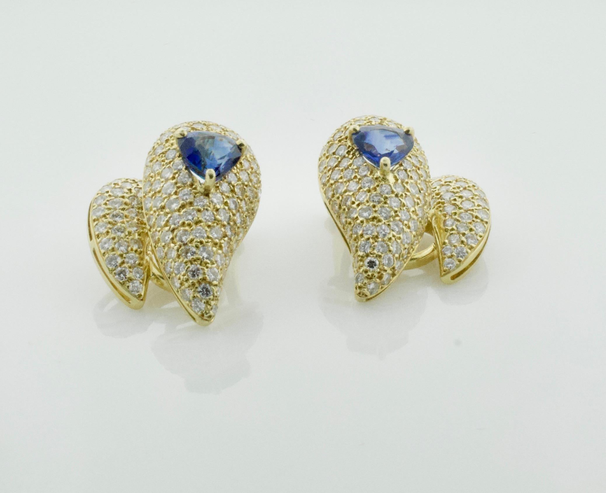 Modern Sabbadini Unique Sapphire and Diamond Earrings in 18k Sap = 3.00 Dia = 7.00 cts. For Sale