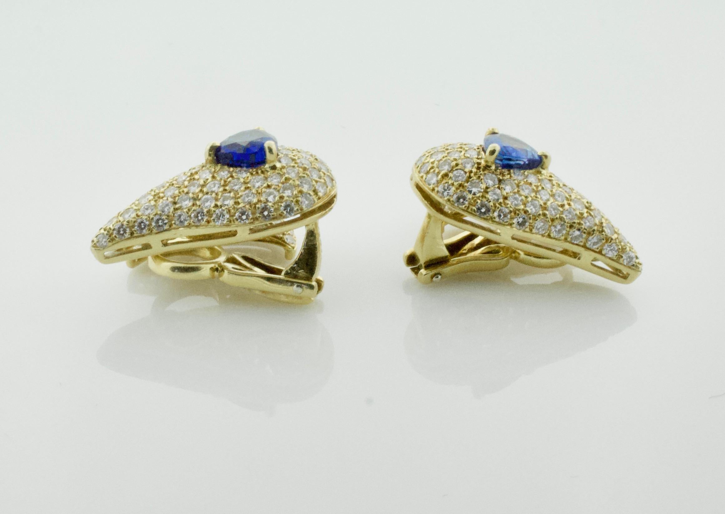 Round Cut Sabbadini Unique Sapphire and Diamond Earrings in 18k Sap = 3.00 Dia = 7.00 cts. For Sale