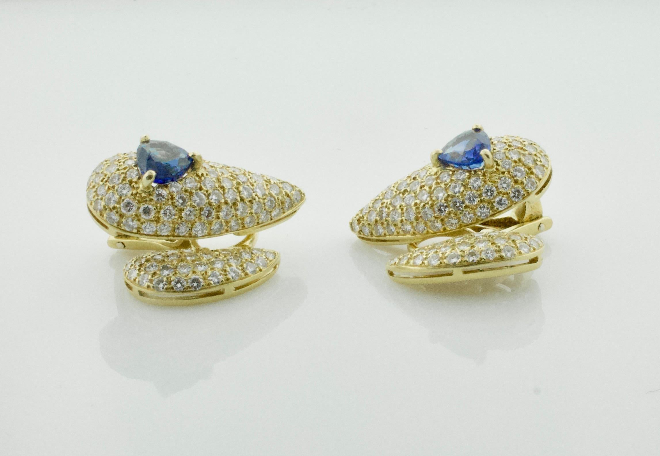 Women's or Men's Sabbadini Unique Sapphire and Diamond Earrings in 18k Sap = 3.00 Dia = 7.00 cts. For Sale