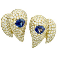 Antique Sabbadini Unique Sapphire and Diamond Earrings in 18k Sap = 3.00 Dia = 7.00 cts.