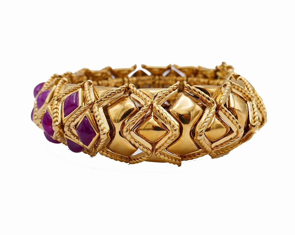 Sabbadini Vintage Bracelet 18k Gold Ruby Jewelry, Italy In Excellent Condition For Sale In Beverly Hills, CA
