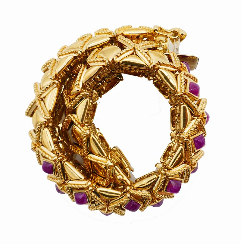 Sabbadini Vintage Bracelet 18k Gold Ruby Jewelry, Italy For Sale 1
