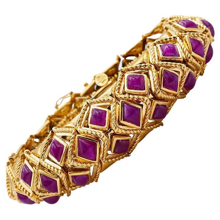 Sabbadini Vintage Bracelet 18k Gold Ruby Jewelry, Italy For Sale