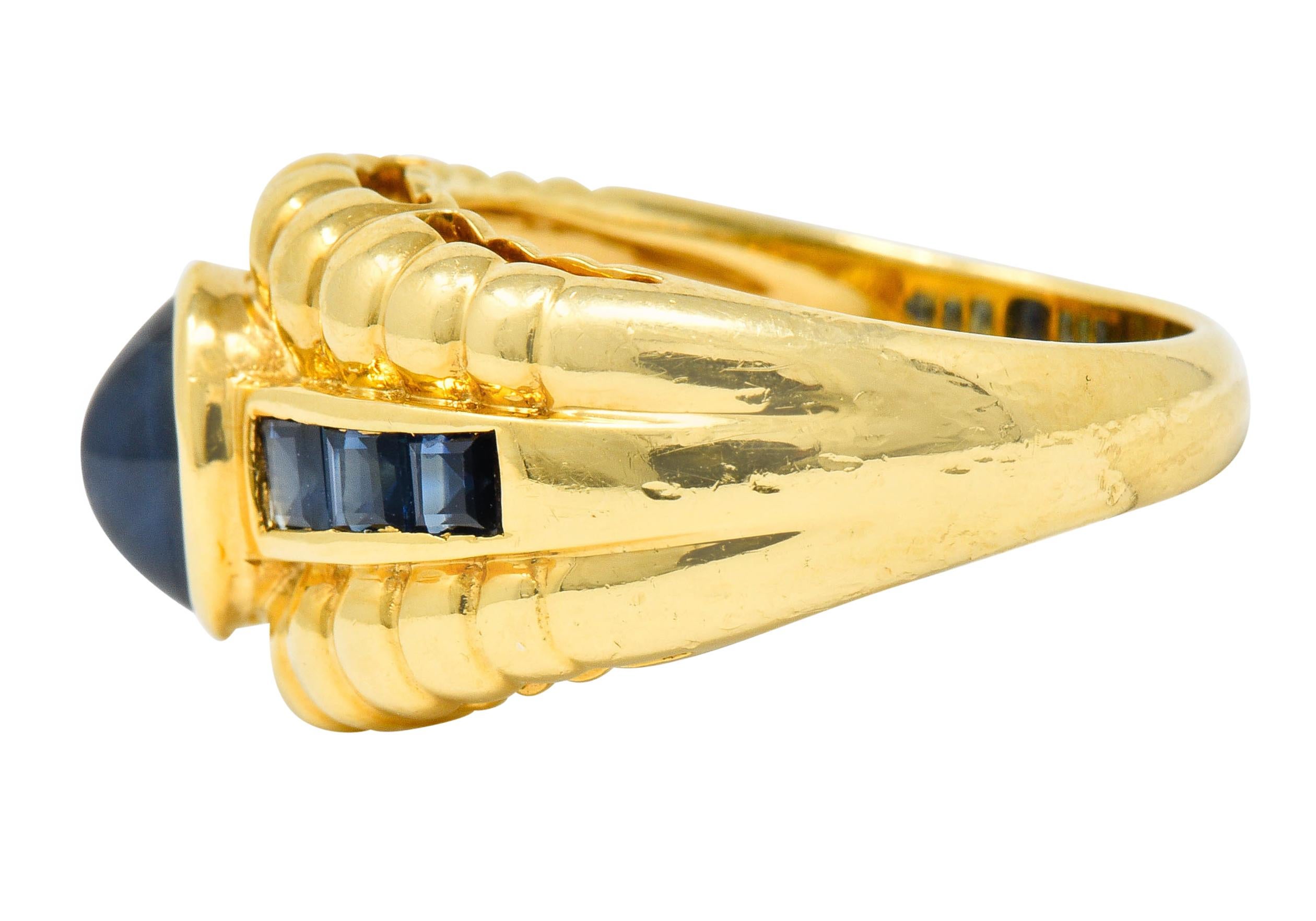 Oval Cut Sabbadini Vintage Sapphire 18 Karat Gold Band Ring