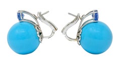 Sabbadini Vintage Turquoise Sapphire 18 Karat White Gold Ball Earrings